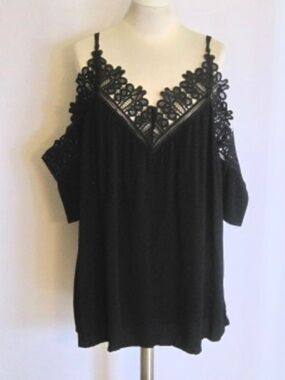 TOBI Cold Shoulder Top With Crochet Lace